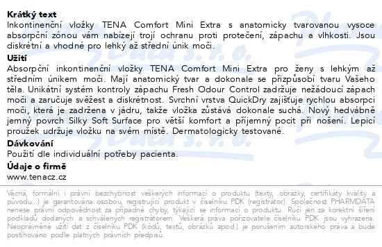 Příbalový leták - TENA Comfort Mini Extra ink.vložky 30ks 761531