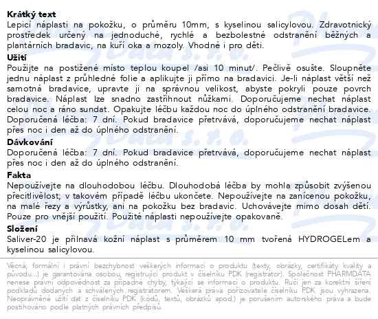 Příbalový leták - SALIVER-20 Kožní náplasti 20ks