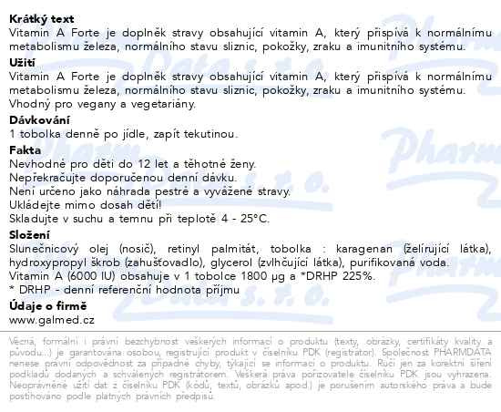 Příbalový leták - Vitamin A Forte 6.000 IU. tob.40 Galmed