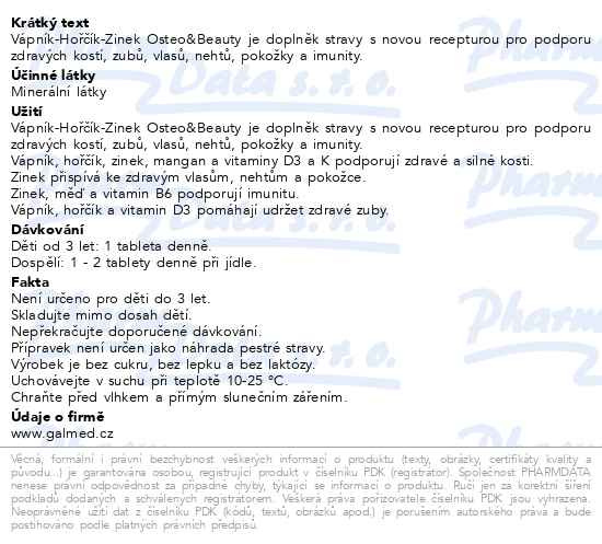 Příbalový leták - Vápník-Hořčík-Zinek Osteo&Beauty tbl.100 Galmed
