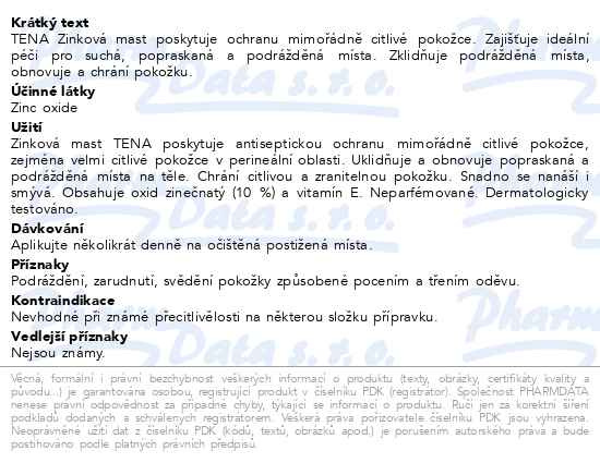 Příbalový leták - TENA Zinc Cream Zinková mast 100ml 4297