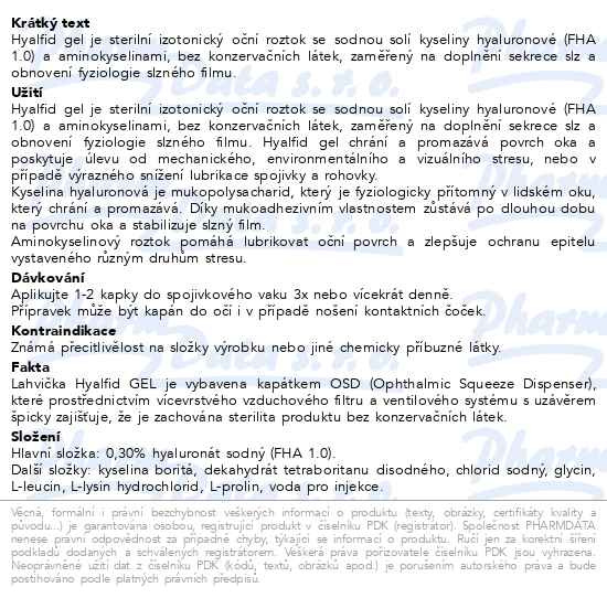 Příbalový leták - Hyalfid gel 10ml