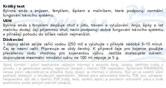 Příbalový leták - LEROS Dětský čaj Spokojené bříško 20x2g