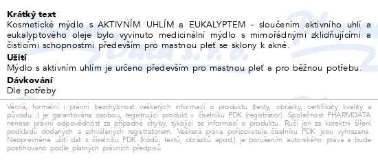 Příbalový leták - Kosmetické mýdlo s AKTIV. UHLÍM a EUKALYPTEM 100g