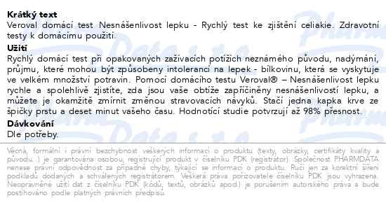 Příbalový leták - Veroval Nesnášenlivost lepku domácí test