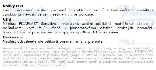 Příbalový leták - FIXAplast SENSITIVE textil.průdušná náplast 1mx6cm