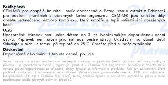 Příbalový leták - CEM-M pro dospělé Imunita tbl.90 CZE+SLO