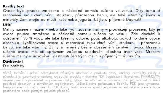 Příbalový leták - Allnature Malina sušená mrazem celá 20g