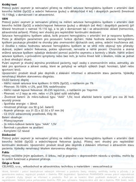 Příbalový leták - Pulzní oxymetr CMS50D CONTEC