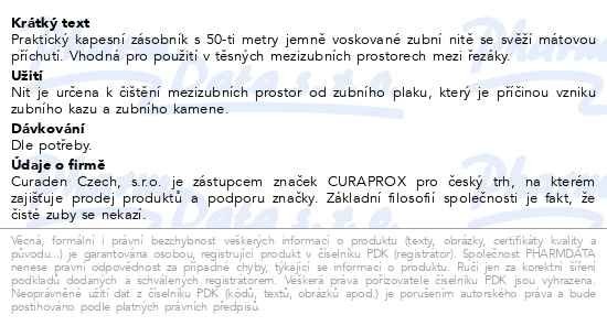 Příbalový leták - CURAPROX DF 834 dentální nit Floss 50m mátová