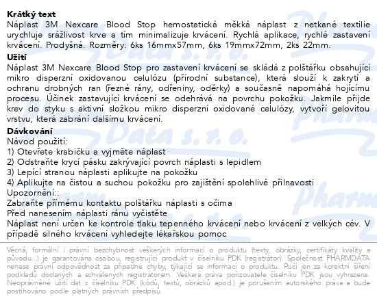 Příbalový leták - 3M Nexcare Blood Stop hemostatická náplast 14ks