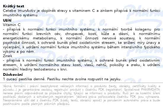 Příbalový leták - Cetebe ImunActiv Vit.C+zinek 20 cucacích pastilek