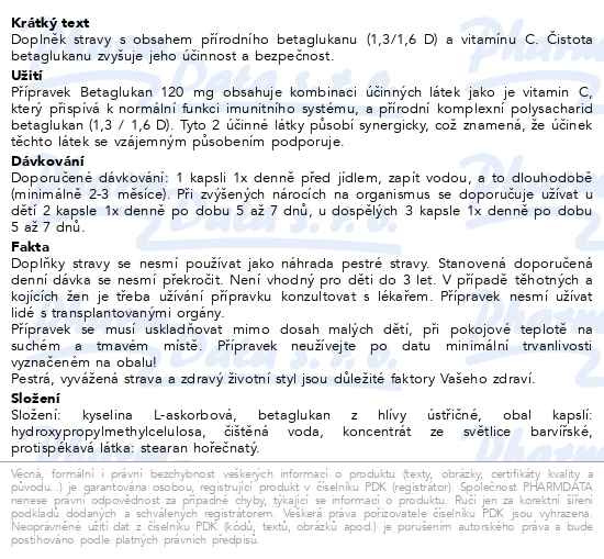 Příbalový leták - Betaglukan 120mg cps.60 Generica
