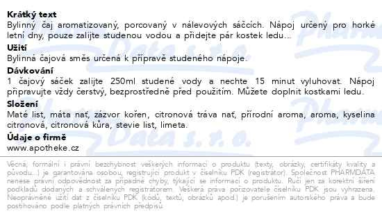 Příbalový leták - Apotheke CoolTea Maté s limetkou a mátou čaj 20x2g