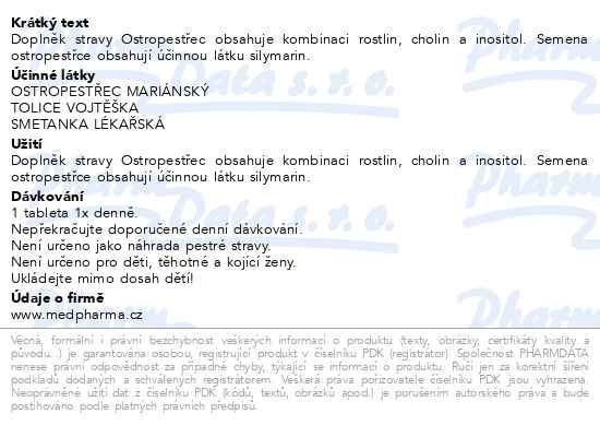 Příbalový leták - MedPharma Ostropestřec (Silymarin 200mg) tbl.67