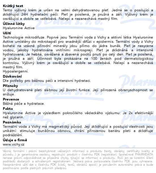 Příbalový leták - VICHY AQUALIA THERMAL Výživný hydratační krém50ml
