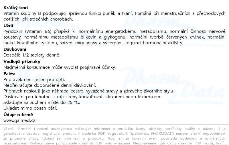 Příbalový leták - Pyridoxin Galmed tbl 30x24mg