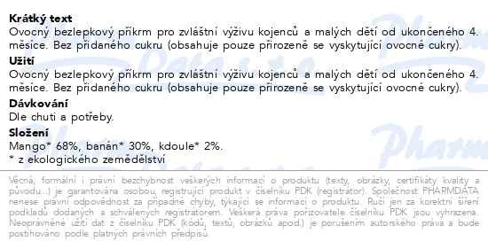 Příbalový leták - Rudolfs kapsička Mango banán kdoule BIO 110g 4M