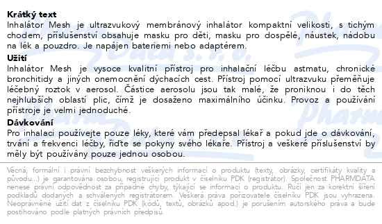 Příbalový leták - Biotter Mesh inhalátor membránový přenosný YM-3R9