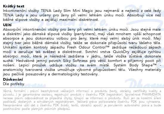 Příbalový leták - TENA Lady Mini Magic ink.vložky 34ks 761052