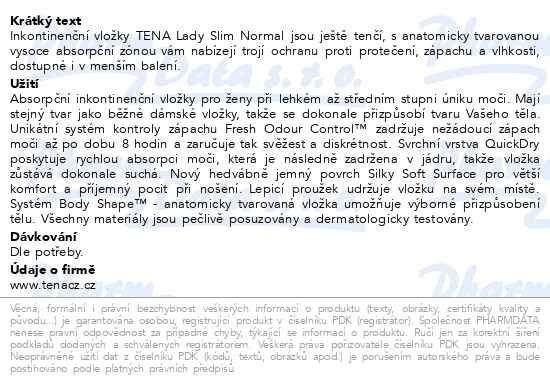 Příbalový leták - TENA Lady Slim Normal ink.vložky 12ks 760491