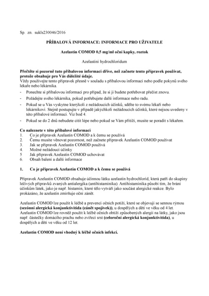 Příbalový leták (SUKL) - Azelastin Comod 0.5mg/ml oph.gtt.sol.1x10ml/5mg