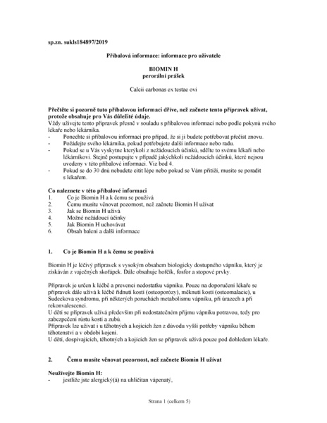 Příbalový leták (SUKL) - BIOMIN H Perorální prášek 30 ks