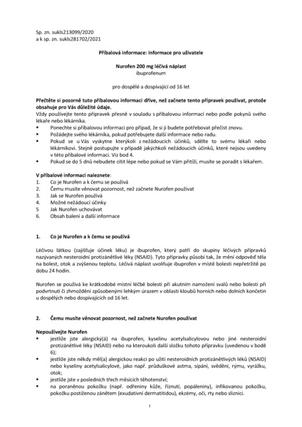 Příbalový leták (SUKL) - Nurofen 200mg 4 léčivé náplasti