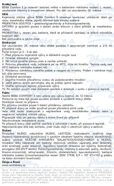 Příbalový leták - BEBA COMFORT 5 800g