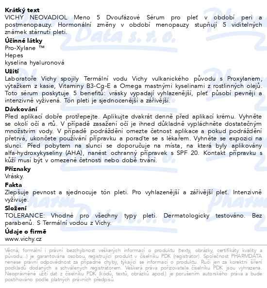 Příbalový leták - VICHY NEOVADIOL Meno 5 dvoufázové sérum 30ml
