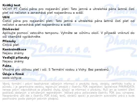 Příbalový leták - Vichy Pureté Thermale Čisticí pěnová voda pro rozjasnění pleti 150 ml