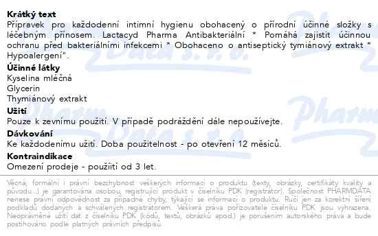 Příbalový leták - Lactacyd Pharma antibakteriální 250ml