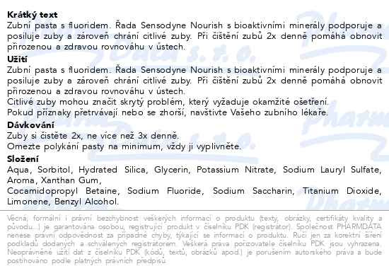 Příbalový leták - Sensodyne Nourish Healthy White veganská zubní pasta pro citlivé zuby 75ml