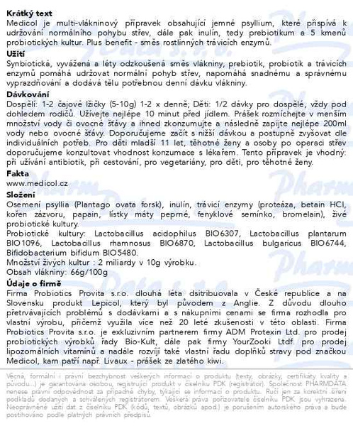 Příbalový leták - Medicol+ vláknina/enzymy/živé kultury 180g