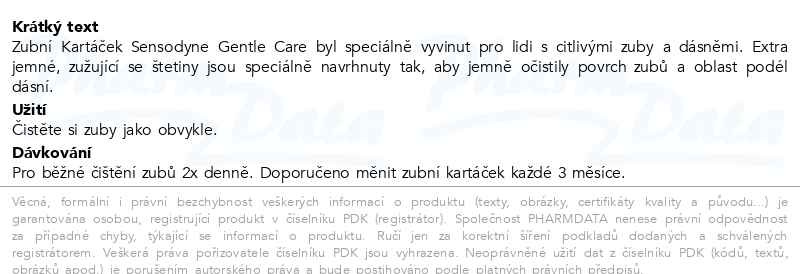 Příbalový leták - Sensodyne Gentle Care Soft zubní kartáček pro citlivé zuby, triopack