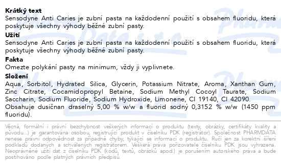 Příbalový leták - Sensodyne Proti zubnímu kazu zubní pasta s fluoridem pro citlivé zuby 75 ml