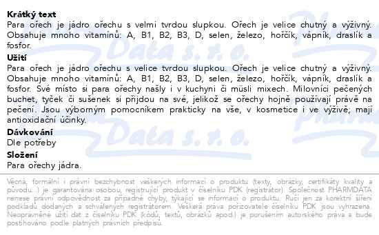 Příbalový leták - Allnature Para ořechy 1000g