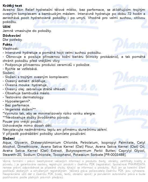 Příbalový leták - Aveeno Skin Relief tělové mléko 300ml