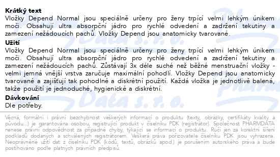 Příbalový leták - Inkont.vložky absor.DEPEND Normal Duopack 2x14ks