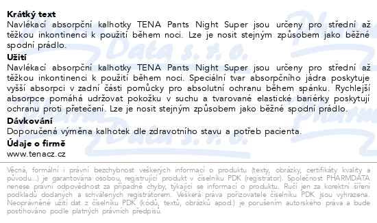 Příbalový leták - TENA Pants Night Super Medium ink.kalh.10ks 793572
