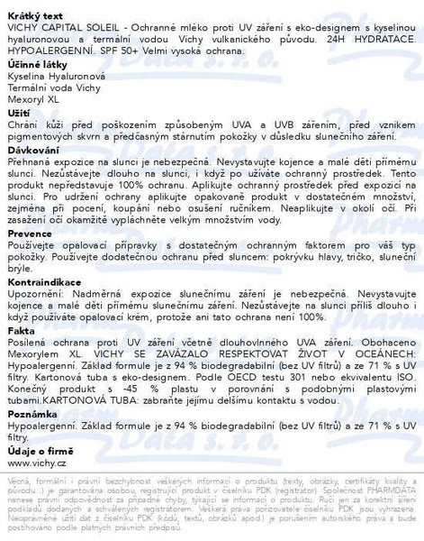 Příbalový leták - VICHY CAPITAL SOLEIL Ochranné mléko SPF 50+ 200ml