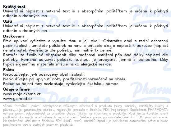 Příbalový leták - Moje lékárna Náplast univerzální 1mx6cm