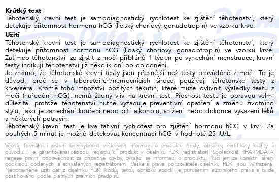 Příbalový leták - VITAMIN STATION Rychlotest Těhotenský krevní test
