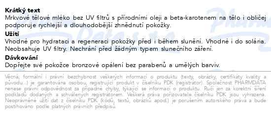 Příbalový leták - VIVACO mrkvové tělové mléko Natural bronz 150ml