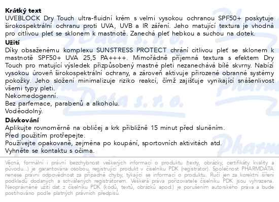 Příbalový leták - ISISPHARMA Uveblock Dry Touch SPF50+ 40ml