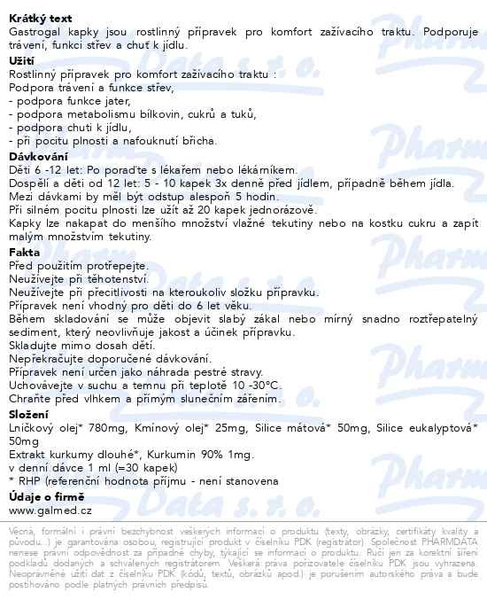 Příbalový leták - Gastrogal kapky 50ml Galmed