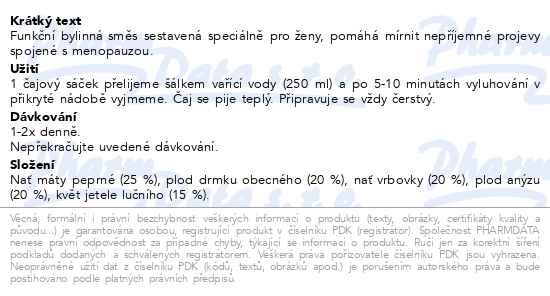 Příbalový leták - LEROS Klidná menopauza 20x1.3g