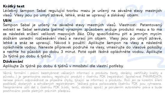 Příbalový leták - DUCRAY Sabal Šampon regulující tvorbu mazu 200ml