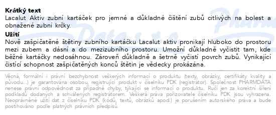 Příbalový leták - Lacalut Aktiv zubní kartáček měkký