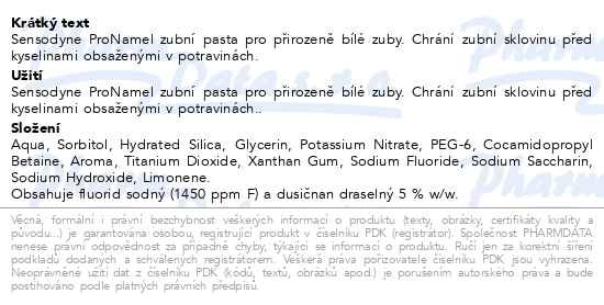 Příbalový leták - Sensodyne Pronamel Whitening zubní pasta pro citlivé zuby a ochranu zubní skloviny 75ml